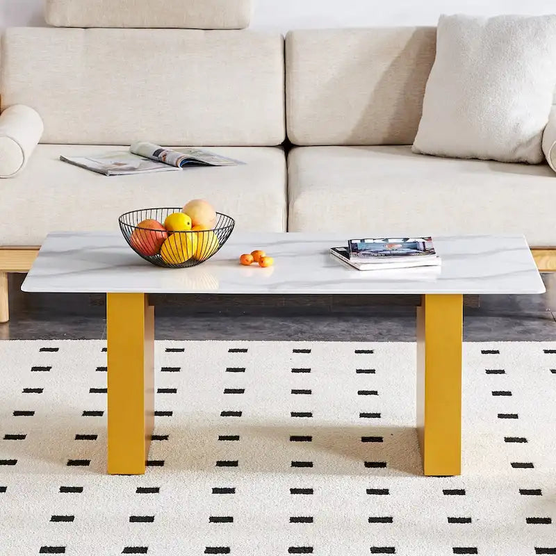 Table basse en verre trempé avec pieds colonnes en MDF