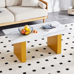 Table basse en verre trempé avec pieds colonnes en MDF