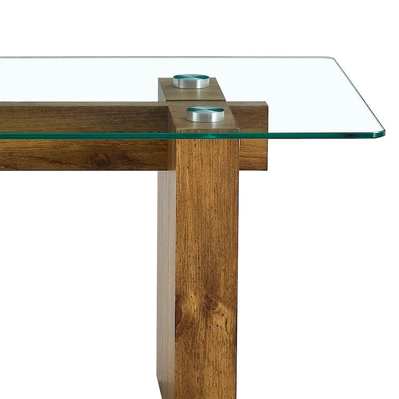 Table basse en verre trempé avec pieds colonnes en MDF