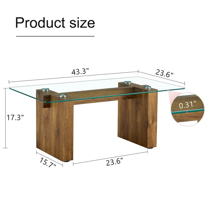 Table basse en verre trempé avec pieds colonnes en MDF