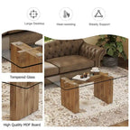 Table basse en verre trempé avec pieds colonnes en MDF
