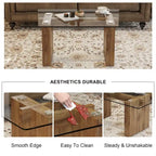 Table basse en verre trempé avec pieds colonnes en MDF