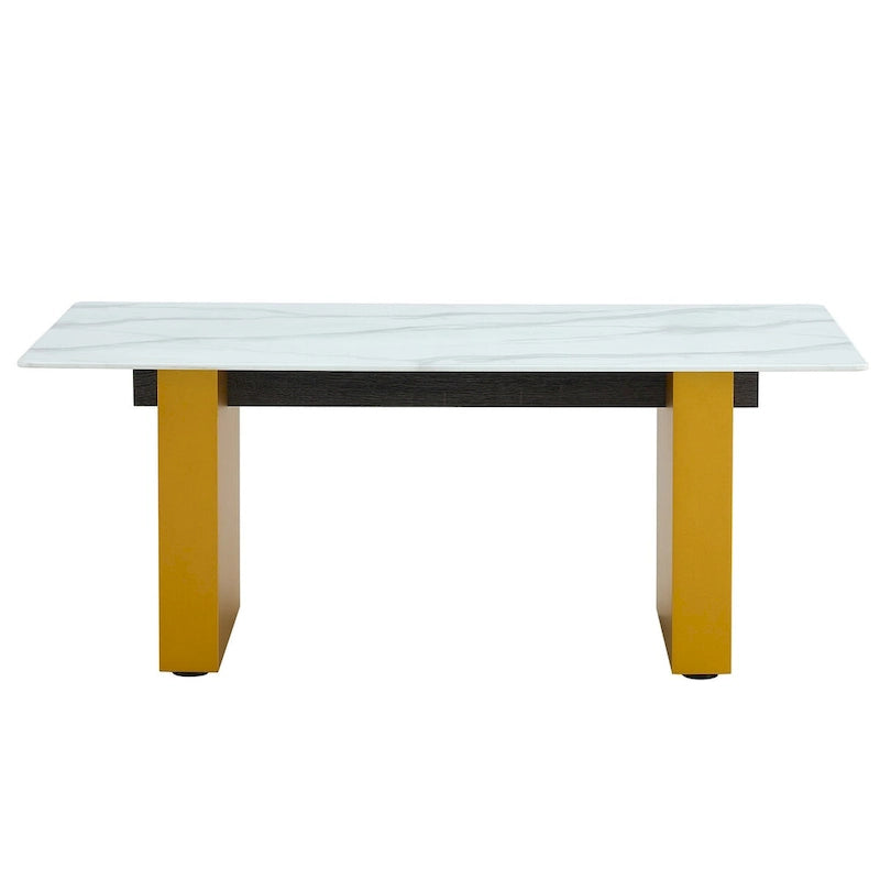 Table basse en verre trempé avec pieds colonnes en MDF