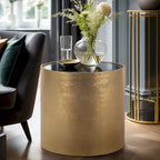 Table basse et table d'appoint rondes en verre et en bois "Modern Glam"