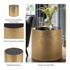 Table basse et table d'appoint rondes en verre et en bois "Modern Glam"