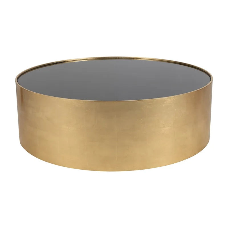 Table basse et table d'appoint rondes en verre et en bois "Modern Glam"