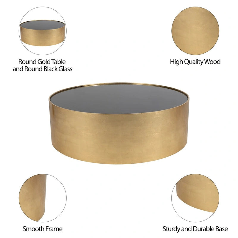 Table basse et table d'appoint rondes en verre et en bois "Modern Glam"