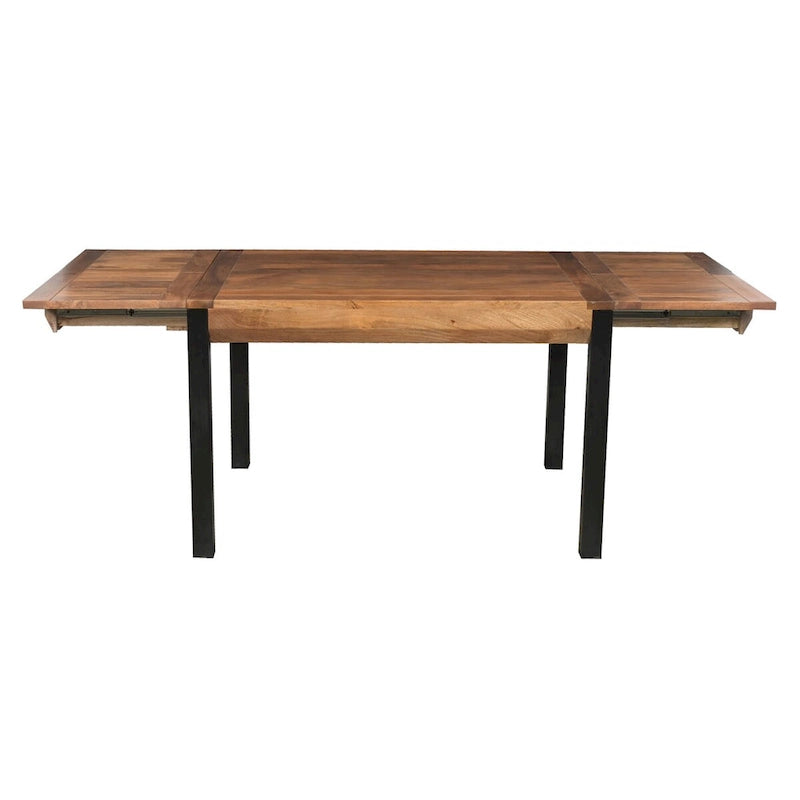 Table à manger rectangulaire extensible avec plateau en bois de manguier et pieds en fer noir