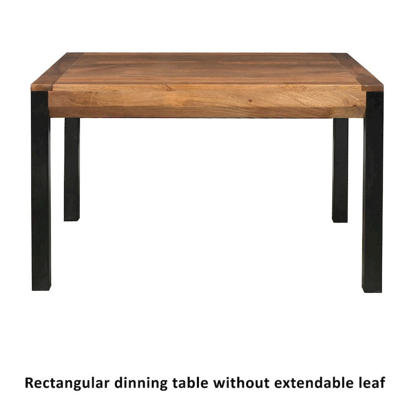 Table à manger rectangulaire extensible avec plateau en bois de manguier et pieds en fer noir