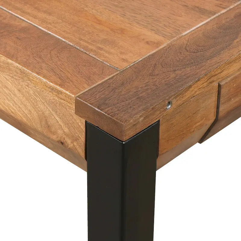 Table à manger rectangulaire extensible avec plateau en bois de manguier et pieds en fer noir