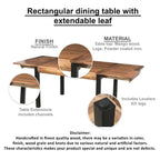Table à manger rectangulaire extensible avec plateau en bois de manguier et pieds en fer noir