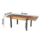Table à manger rectangulaire extensible avec plateau en bois de manguier et pieds en fer noir