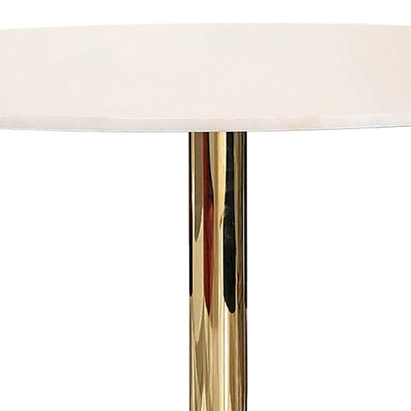 Table à manger ronde de 76 cm avec plateau en marbre et piètement en métal