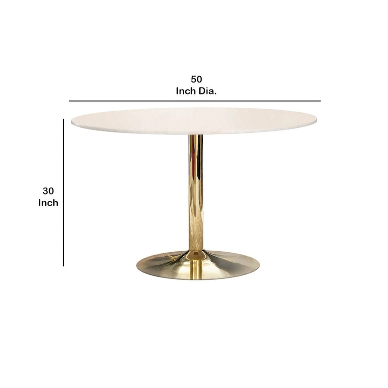 Table à manger ronde de 76 cm avec plateau en marbre et piètement en métal