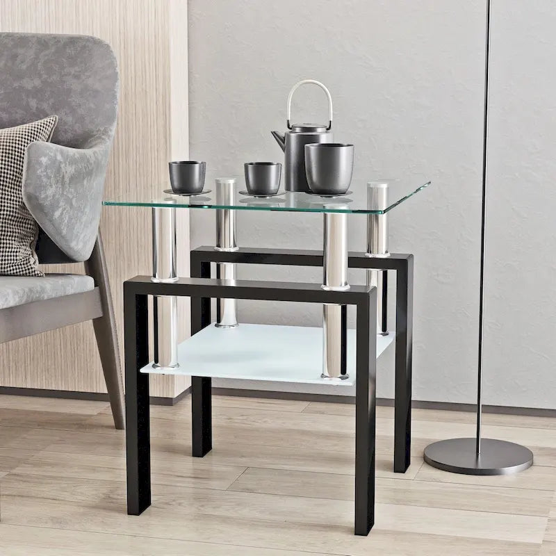 Table basse carrée en verre trempé avec pieds en métal