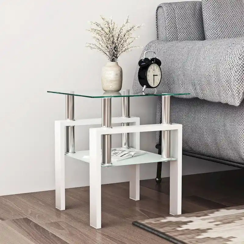 Table basse carrée en verre trempé avec pieds en métal