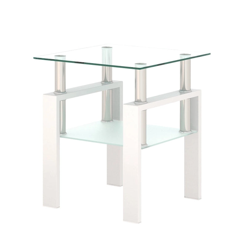 Table basse carrée en verre trempé avec pieds en métal