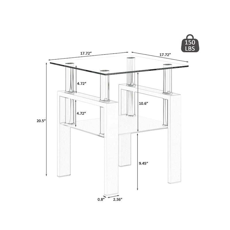 Table basse carrée en verre trempé avec pieds en métal