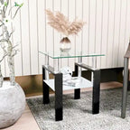 Table basse carrée en verre trempé avec pieds en métal