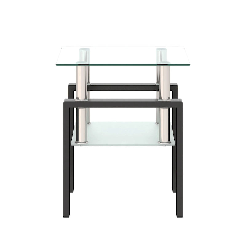 Table basse carrée en verre trempé avec pieds en métal