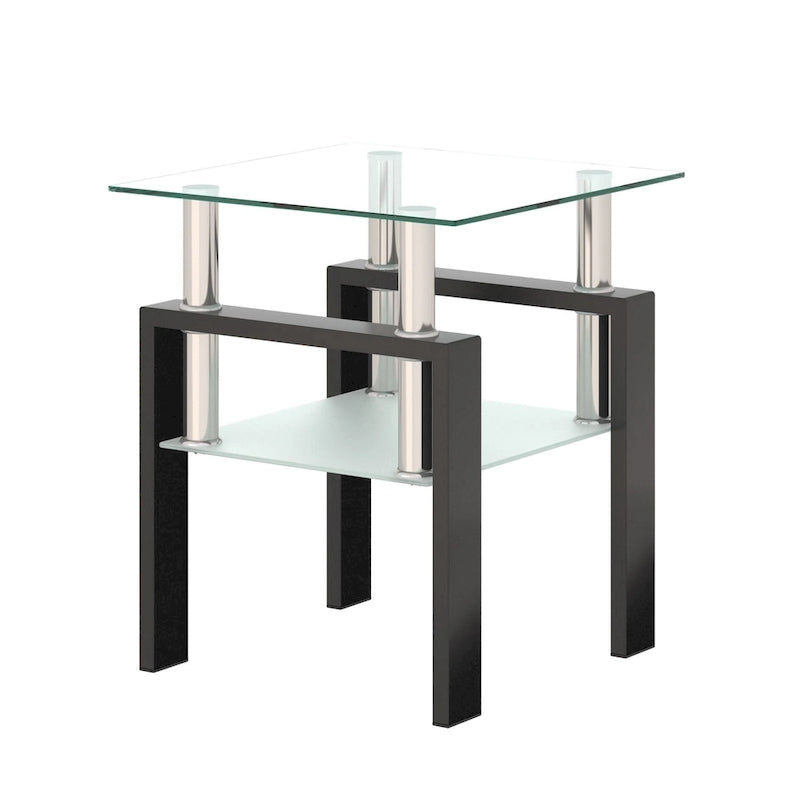 Table basse carrée en verre trempé avec pieds en métal