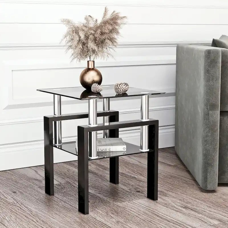 Table basse carrée en verre trempé avec pieds en métal