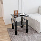 Table basse carrée en verre trempé avec pieds en métal