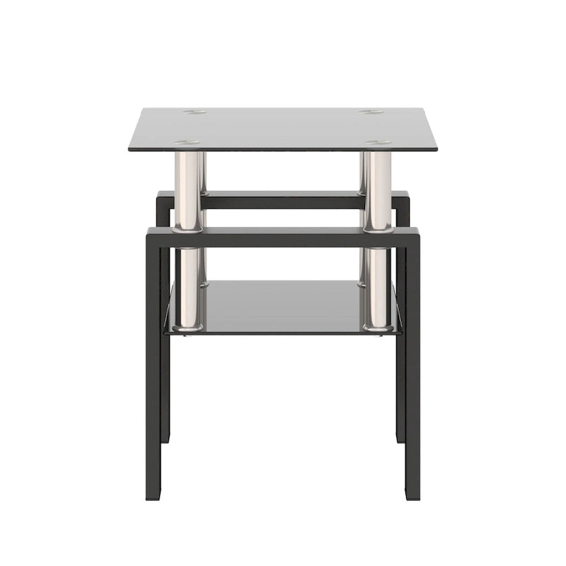 Table basse carrée en verre trempé avec pieds en métal