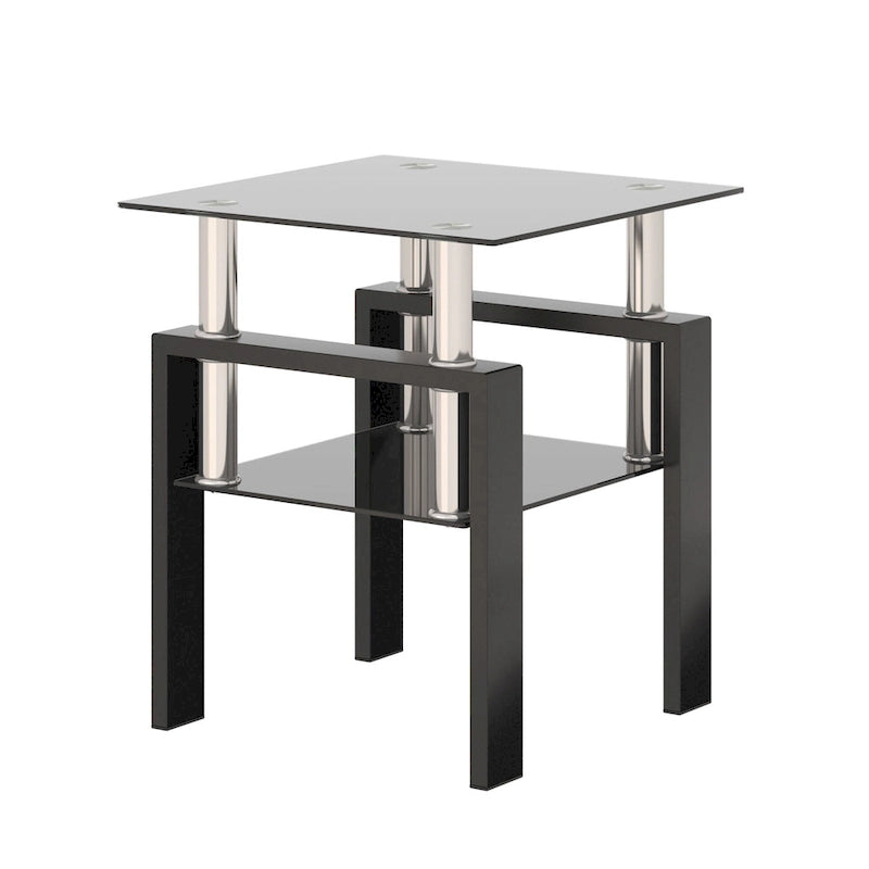 Table basse carrée en verre trempé avec pieds en métal