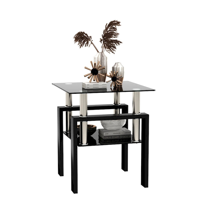 Table basse carrée en verre trempé avec pieds en métal