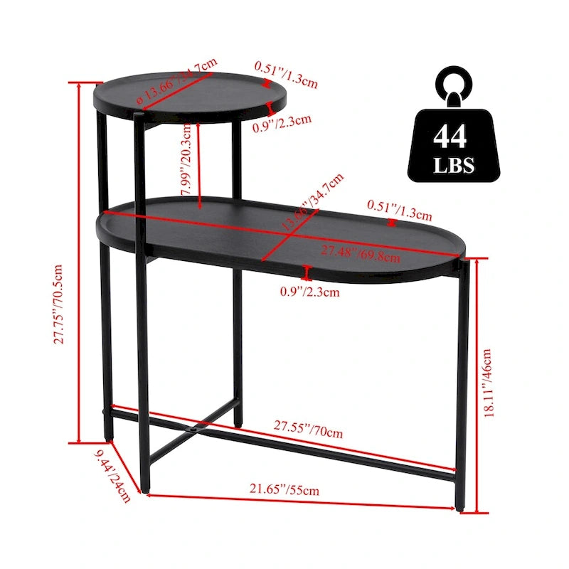 Table d'appoint ronde à 2 niveaux avec étagère de rangement