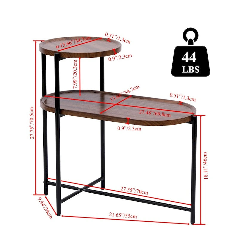 Table d'appoint ronde à 2 niveaux avec étagère de rangement