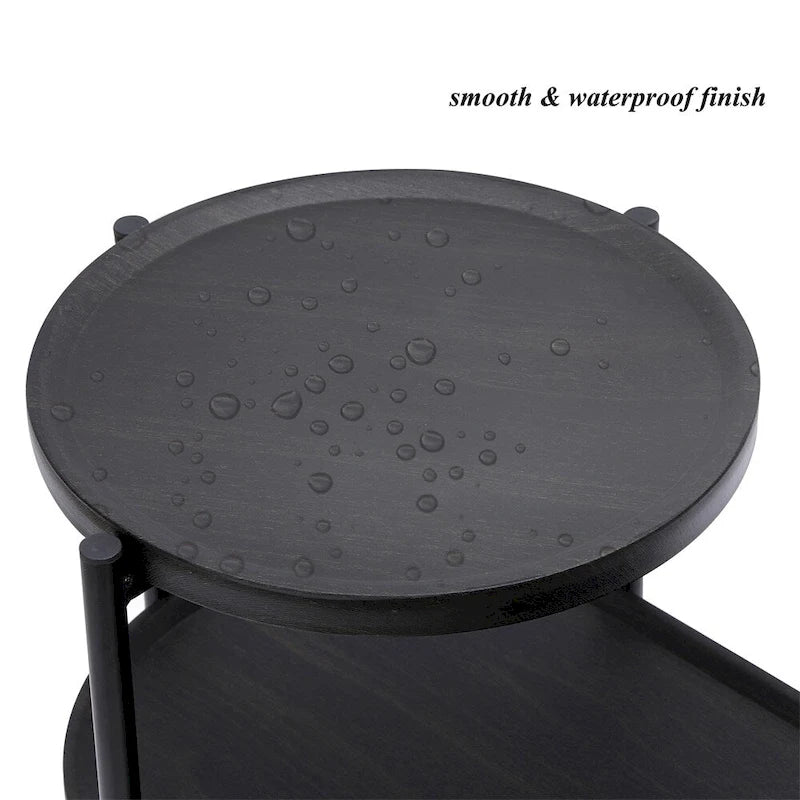 Table d'appoint ronde à 2 niveaux avec étagère de rangement