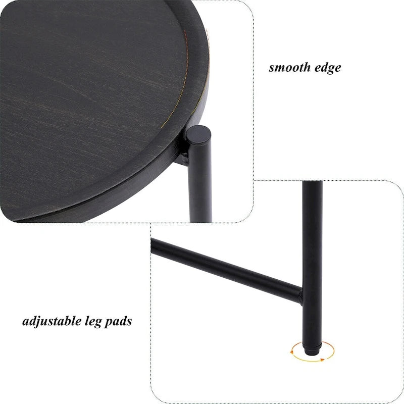 Table d'appoint ronde à 2 niveaux avec étagère de rangement