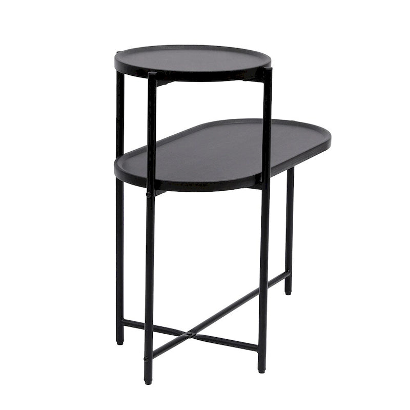 Table d'appoint ronde à 2 niveaux avec étagère de rangement