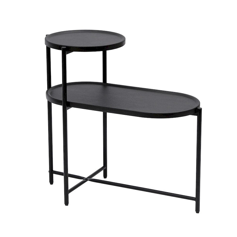 Table d'appoint ronde à 2 niveaux avec étagère de rangement