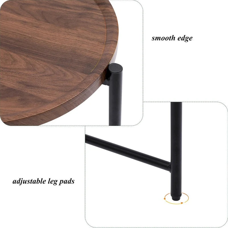 Table d'appoint ronde à 2 niveaux avec étagère de rangement