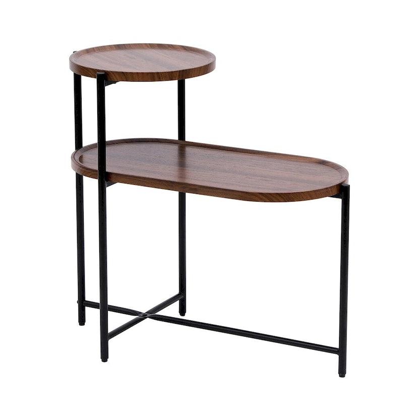 Table d'appoint ronde à 2 niveaux avec étagère de rangement