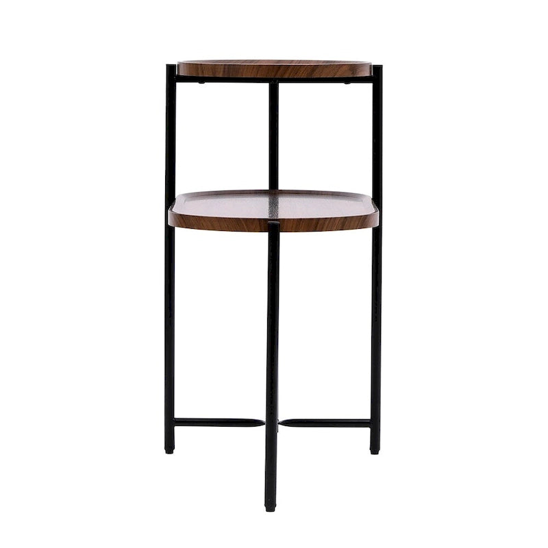 Table d'appoint ronde à 2 niveaux avec étagère de rangement