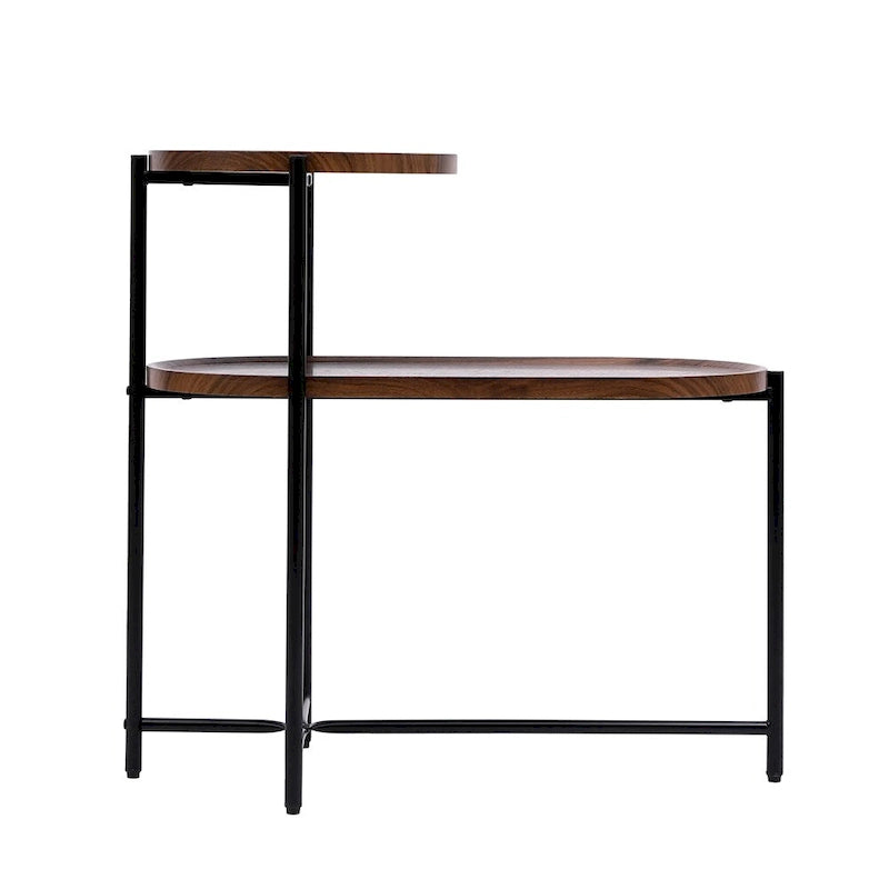 Table d'appoint ronde à 2 niveaux avec étagère de rangement