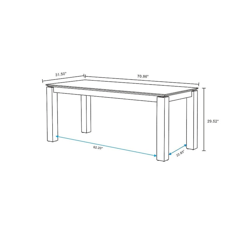 Table à manger rectangulaire en bois massif, 180 cm, 8 places