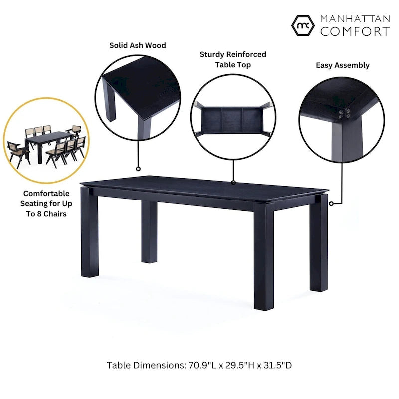 Table à manger rectangulaire en bois massif, 180 cm, 8 places