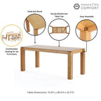 Table à manger rectangulaire en bois massif, 180 cm, 8 places