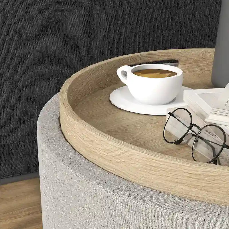 Ottoman de rangement rond avec couvercle à charnière et rangement dissimulé