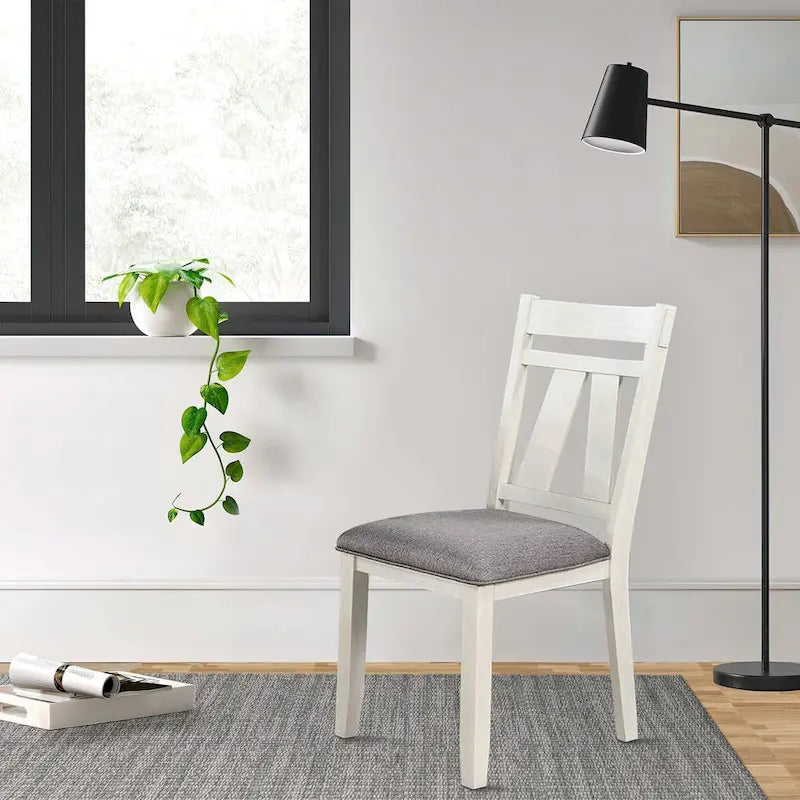 Chaises de salle à manger classiques avec assise rembourrée, lot de 2, gris et blanc