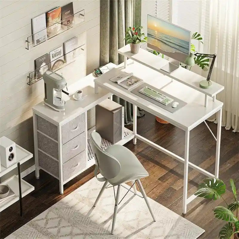 Bureau d'angle en L avec éclairage LED et rangements