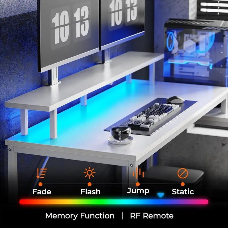 Bureau d'angle en L avec éclairage LED et rangements