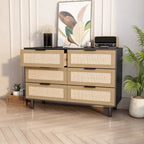 Commode en rotin à 6 tiroirs avec cadre en bois