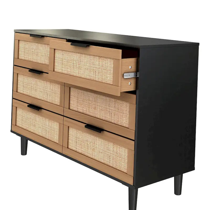 Commode en rotin à 6 tiroirs avec cadre en bois