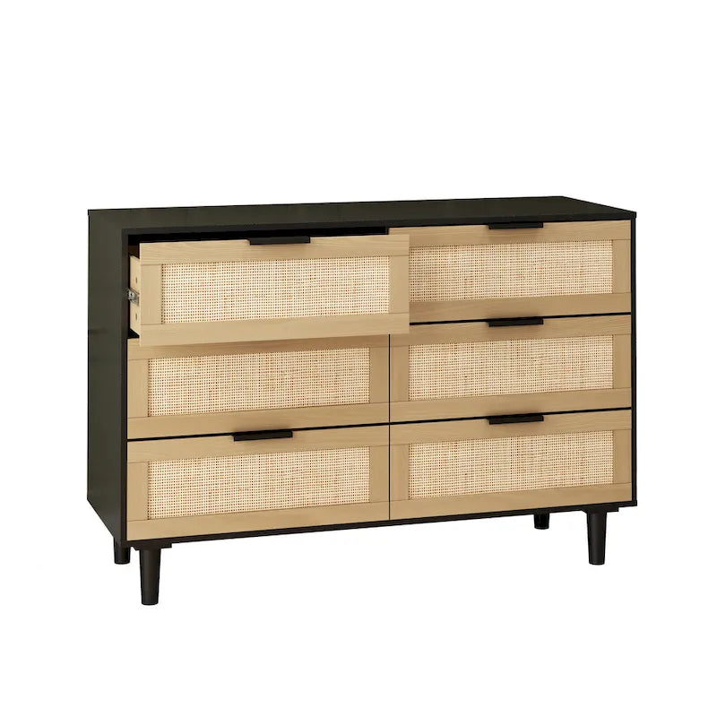 Commode en rotin à 6 tiroirs avec cadre en bois